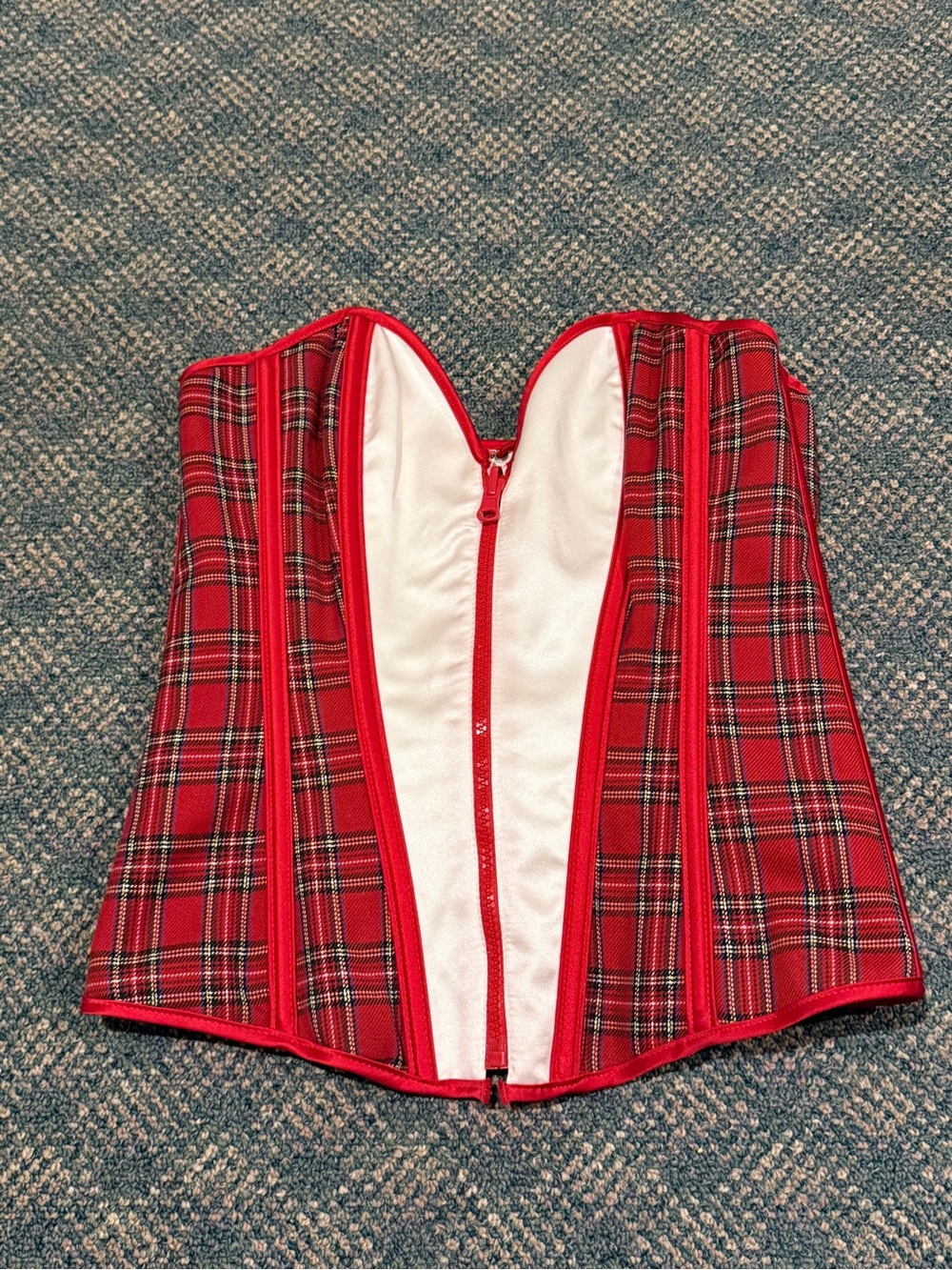 Frederick's of Hollywood Red Tartan Corset Bustier Reversible deadstock vtg 90’s